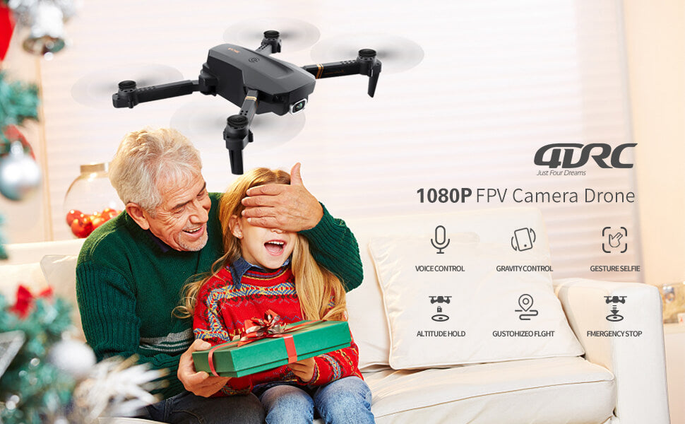 4DRC V4 drone with 1080P HD camera, dual-lens real-time video transmission, app control, quadcopter for beginners, remote control toy gift for adults and children