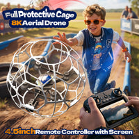 4D-V51 Brushless Flying Soccer Ball Drone – 8K Video, Full Cage Protection & Turtle Mode (4.7V Screen Edition)