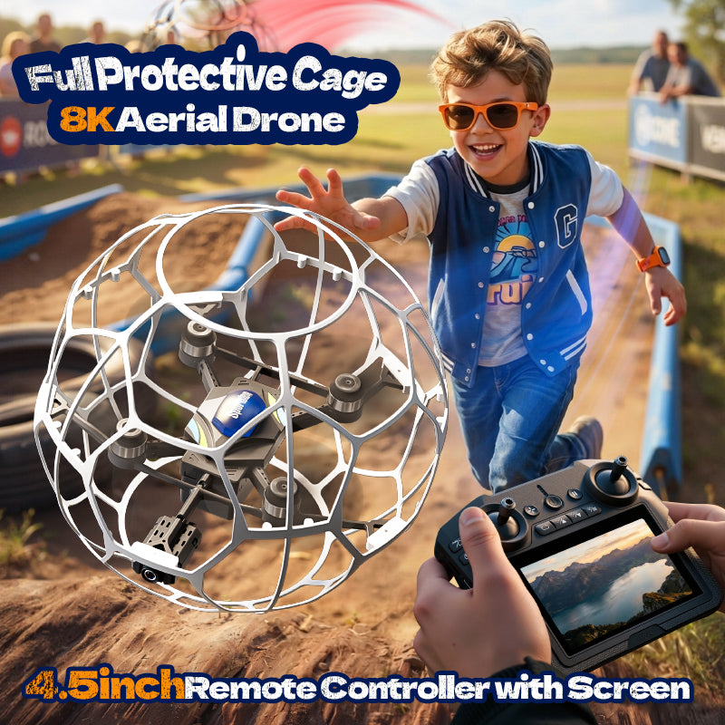 4D-V51 Brushless Flying Soccer Ball Drone – 8K Video, Full Cage Protection & Turtle Mode (4.7V Screen Edition)