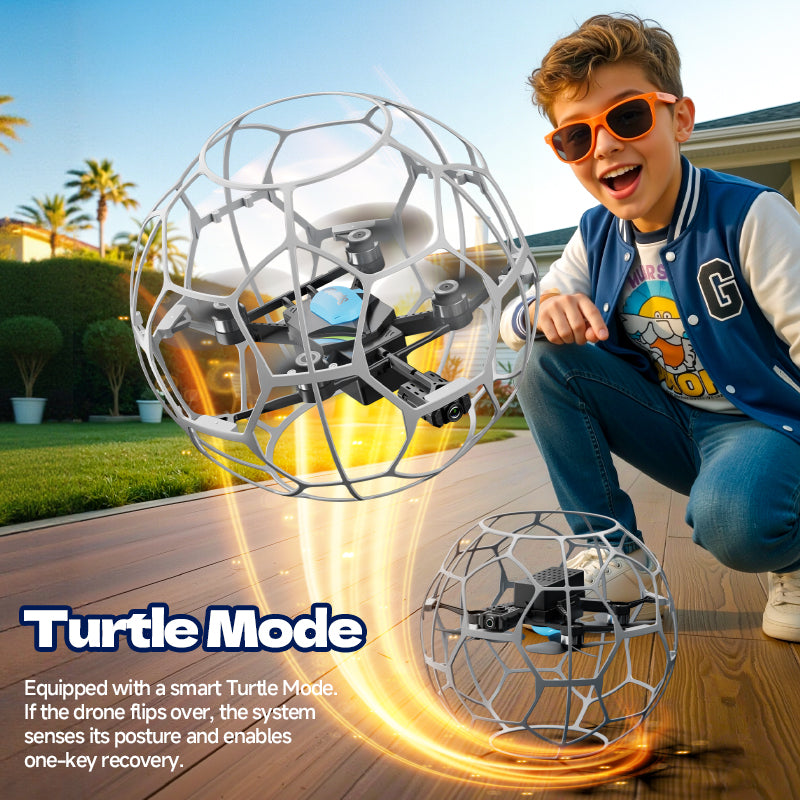 4D-V51 Brushless Flying Soccer Ball Drone – 8K Video, Full Cage Protection & Turtle Mode (4.7V Screen Edition)