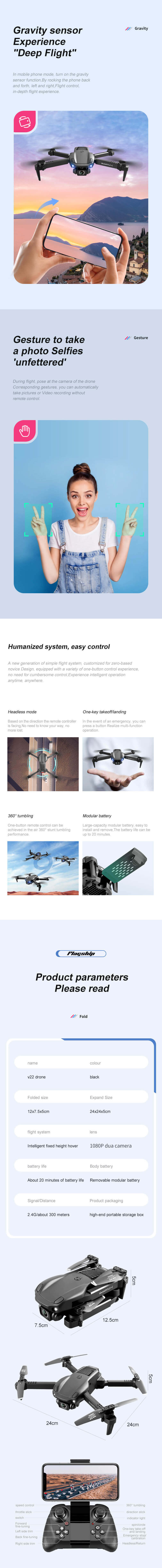 V22 Mini Drone with HD Dual Camera