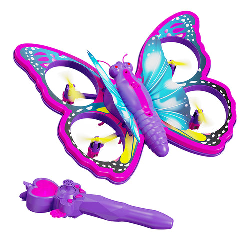 4D-V40 Glitter Butterfly Quadcopter Drone | Gravity Sensing, Obstacle Avoidance, LED Lights for Kids & Beginners