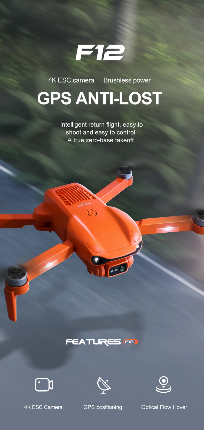 4DRC official 2022 new product F12 GPS professional drone, 4K HD electrically adjustable dual camera, brushless motor, foldable quadcopter, 5G wifi transmission, rechargeable battery 30 minutes long life, remote control aerial drone