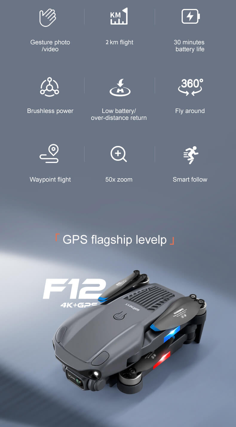 4DRC official 2022 new product F12 GPS professional drone, 4K HD electrically adjustable dual camera, brushless motor, foldable quadcopter, 5G wifi transmission, rechargeable battery 30 minutes long life, remote control aerial drone