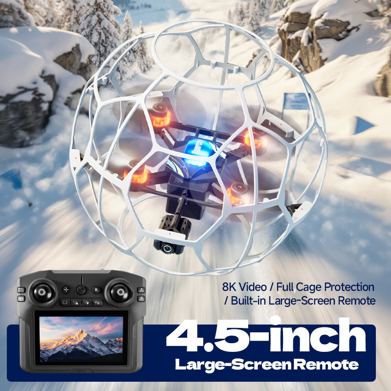 4D-V51 Brushless Flying Soccer Ball Drone – 8K Video, Full Cage Protection & Turtle Mode (4.7V Screen Edition)