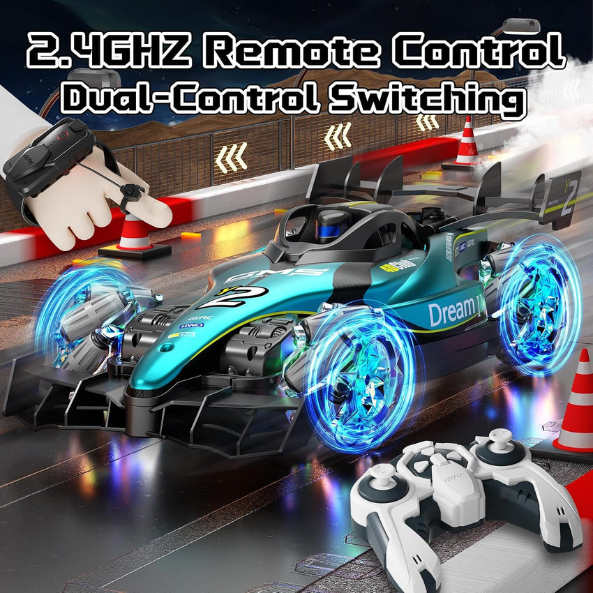 4DRC Y2 Gesture Hand Remote Control Car for Kids Age 6-12 Year Old 2.4GHz 4WD 360°Rotation Drift RC Stunt Car with Light & Music & Spray 1:12 Scale Toy Cars Gift for Boys Girls