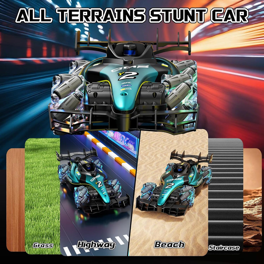 4DRC Y2 Gesture Hand Remote Control Car for Kids Age 6-12 Year Old 2.4GHz 4WD 360°Rotation Drift RC Stunt Car with Light & Music & Spray 1:12 Scale Toy Cars Gift for Boys Girls