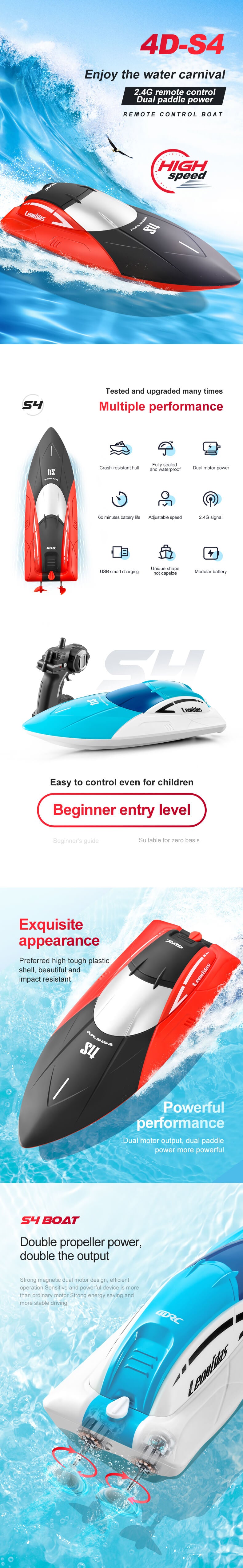 4DRC S4 remote control boat children's speedboat toys