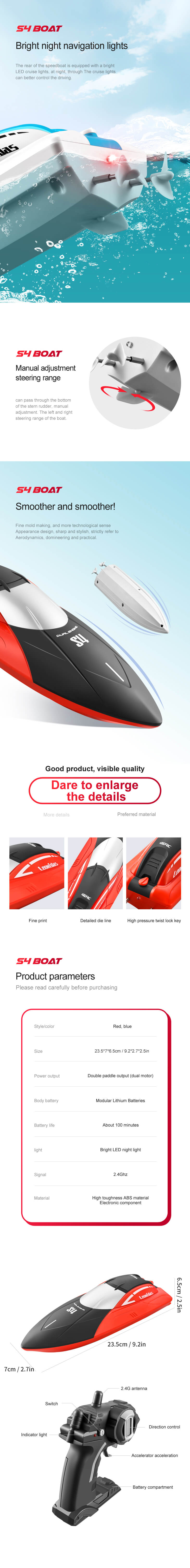 4DRC S4 remote control boat children's speedboat toys