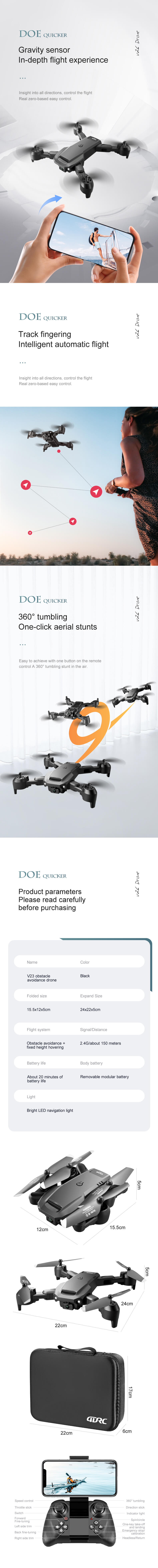 4DRC V23 obstacle avoidance drone with HD camera, newbie drone, foldable quadcopter, 1080P dual camera, Wifi transmission screen, one key takeoff, application program control flight, children's toy drone