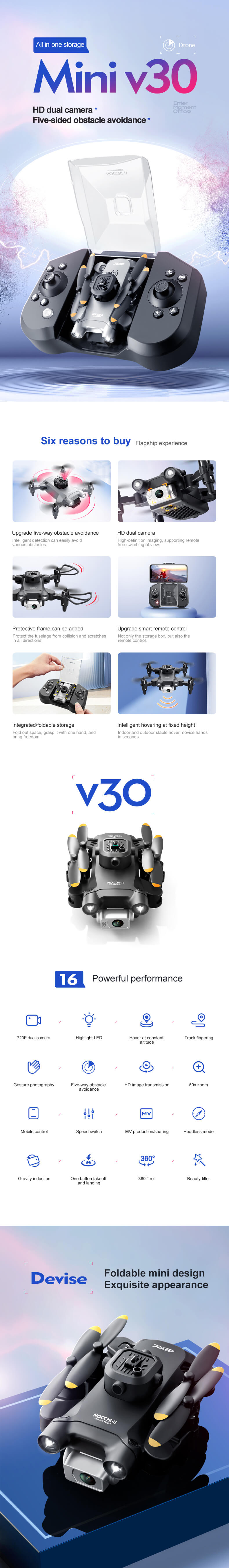 4D-V30 mini drone obstacle avoidance with HD camera