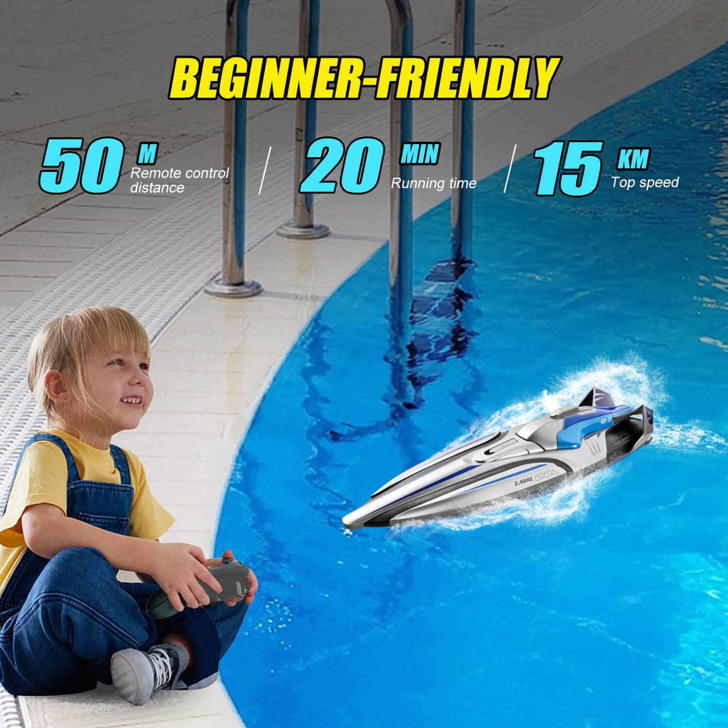 4D-S1 Remote Control Boat (Blue) with 2 Batteries